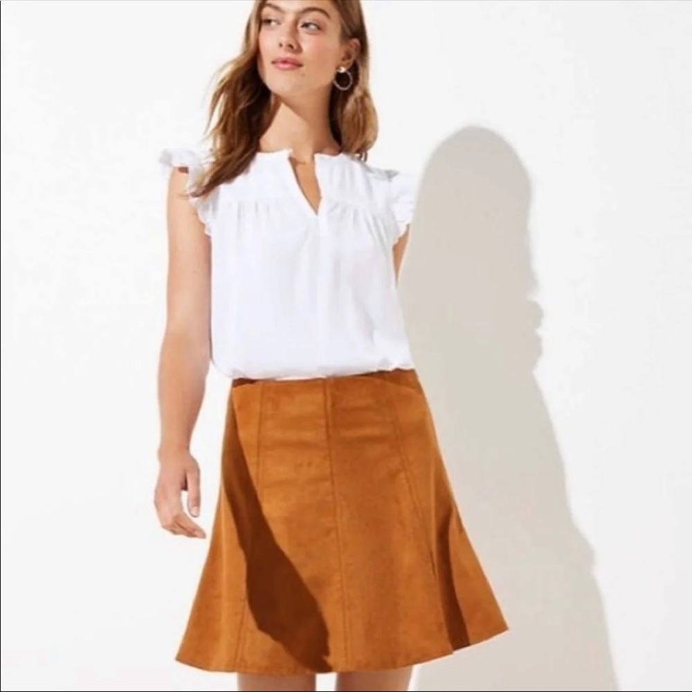 Loft Faux Suede Camel Brown Skater Skirt - NWT